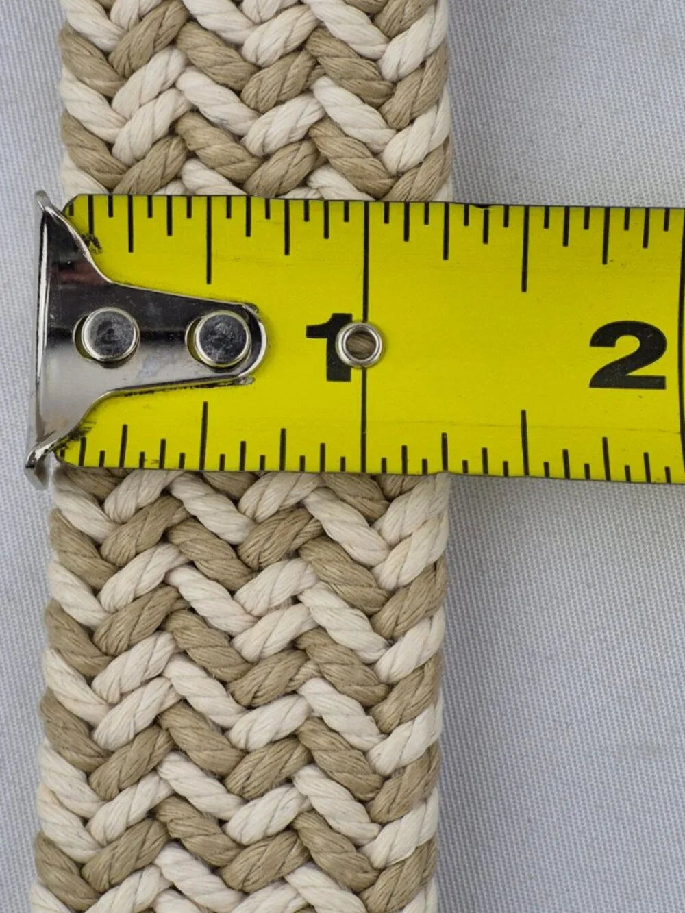Fossil Kyle Khaki Belt Braided Rope & Leather Trim Adjustable Cream Tan Size 34